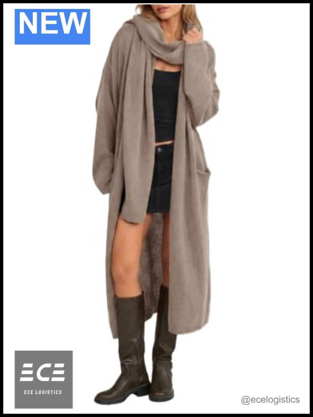 Open Front Long Cardigan Sweater Coat with Matching Scarf Oversized